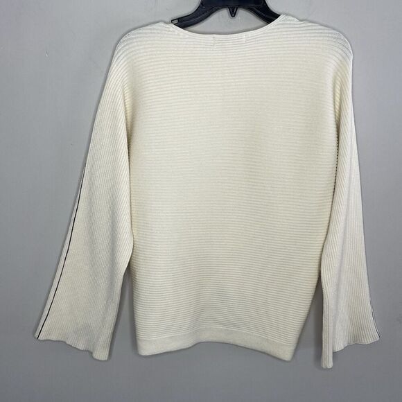 LOVE WHIT Crisscross Sweater Women XS Ivory Side Stripe Pullover Boat Neck - Picture 7 of 14